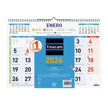 Calendario 2026 Finocam pared Color mixto L 43 x 31 cm