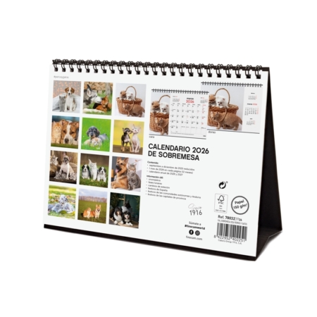 Calendario 2026 Finocam sobremesa perros y gatos