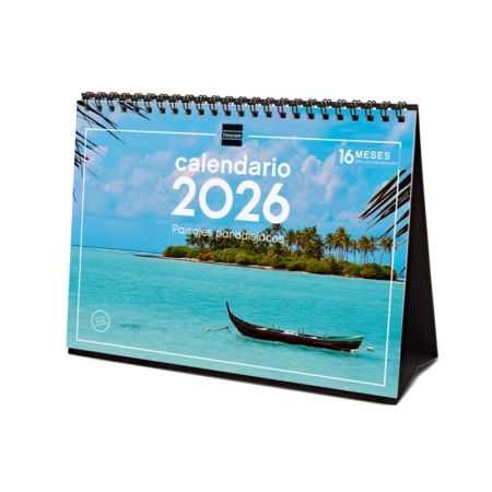 Calendario 2026 Finocam sobremesa paisajes paradisiacos