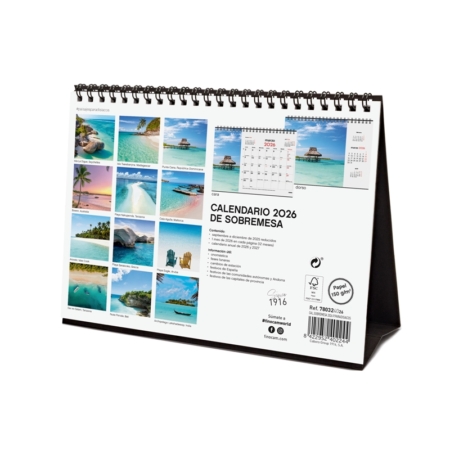 Calendario 2026 Finocam sobremesa paisajes paradisiacos