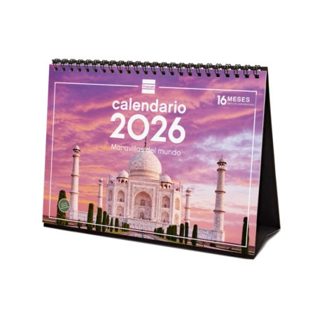 Calendario 2026 Finocam sobremesa maravillas del mundo