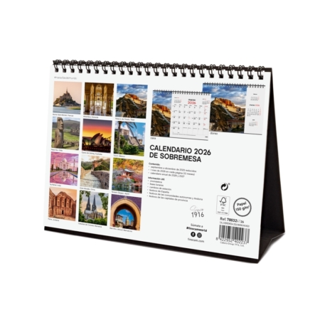 Calendario 2026 Finocam sobremesa maravillas del mundo