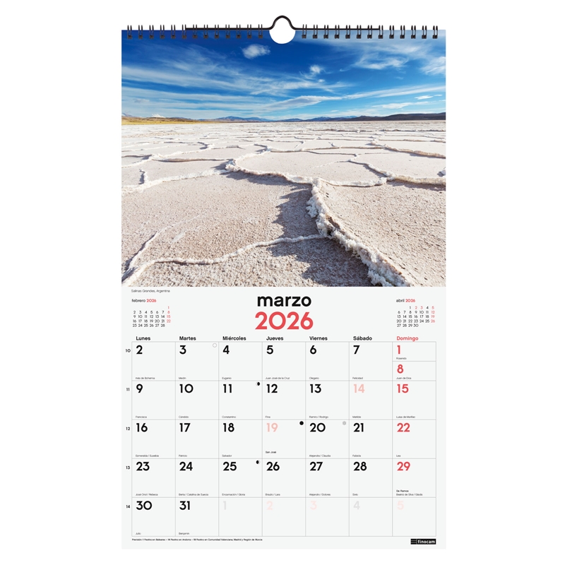 Calendario 2026 Finocam pared con espiral 25 x 40 cm naturaleza