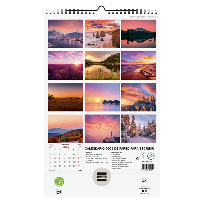 Calendario 2026 Finocam pared con espiral 25 x 40 cm atardeceres mágicos 3 Calendario 2026 Finocam pared con espiral 25 x 40 cm atardeceres mágicos