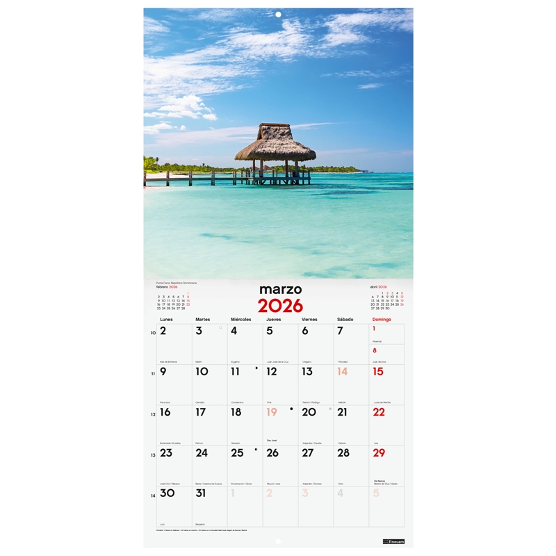 Calendario 2026 Finocam pared 30 x 30 cm paisajes paradisiacos