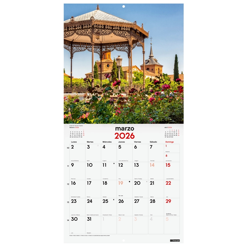 Calendario 2026 Finocam pared 30 x 30 cm ciudades