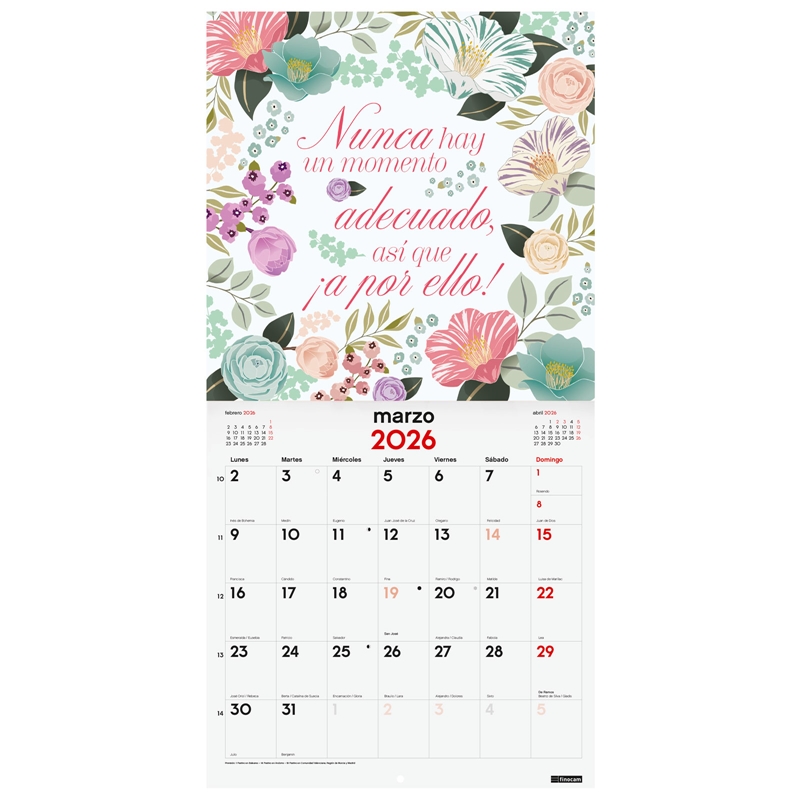 Calendario 2026 Finocam pared 30 x 30 cm frases motivadoras