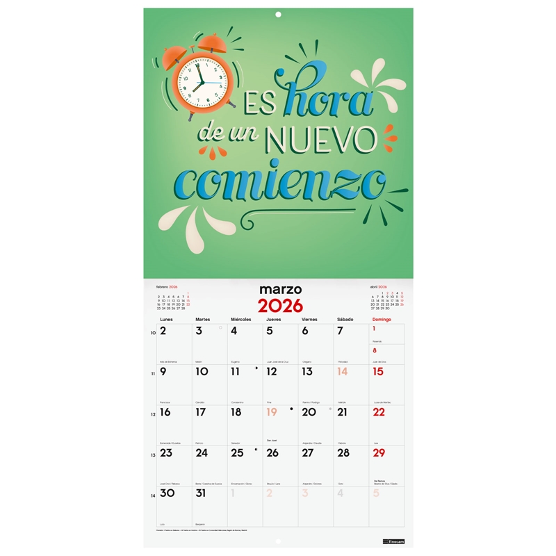 Calendario 2026 Finocam pared 30 x 30 cm frases inspiradoras