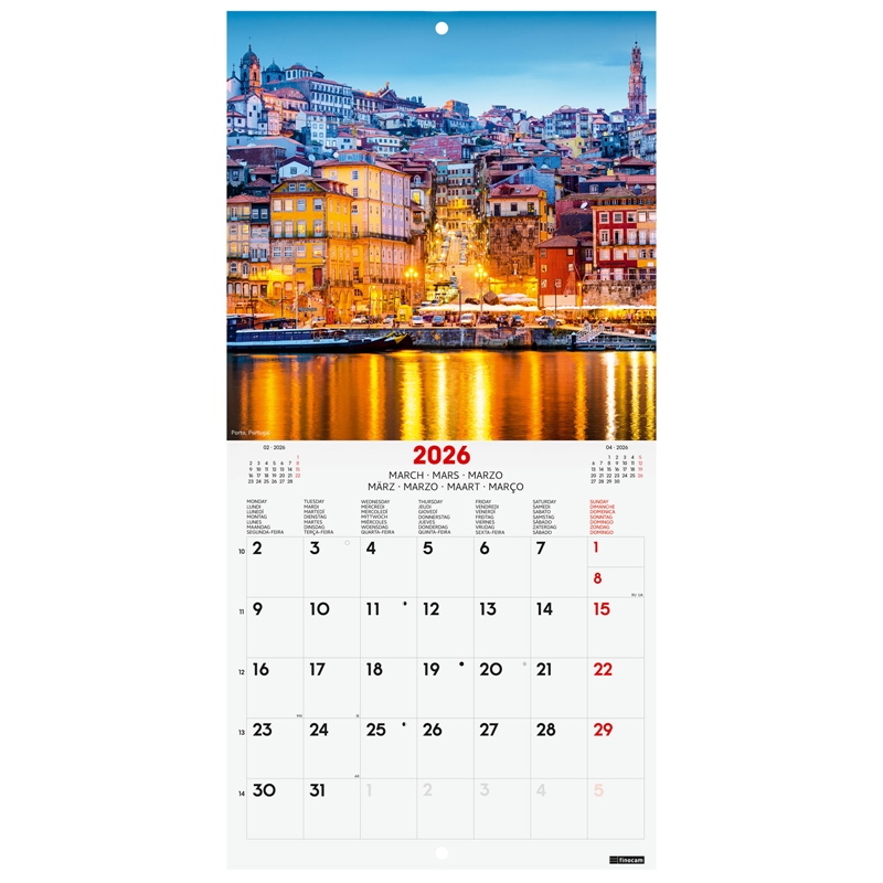 Calendario 2026 Finocam pared 18 x 18 cm charming cities