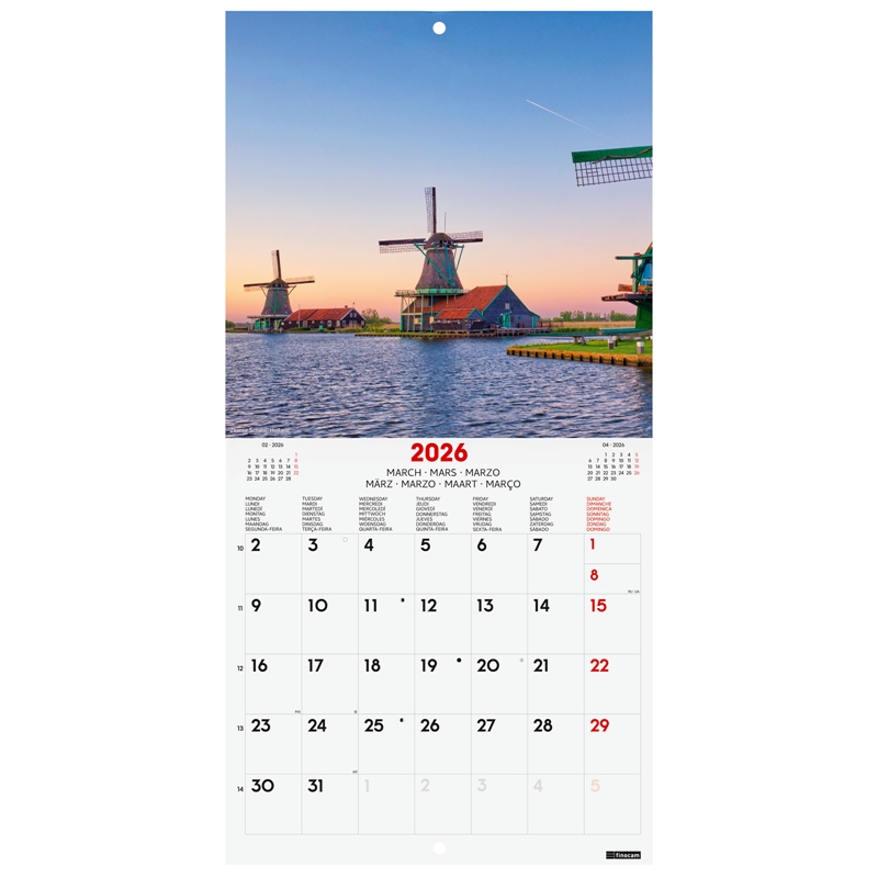 Calendario 2026 Finocam pared 18 x 18 cm traveling