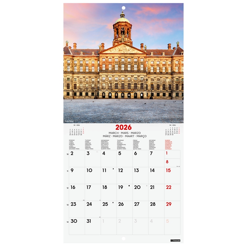 Calendario 2026 Finocam pared 18 x 18 cm Amsterdam