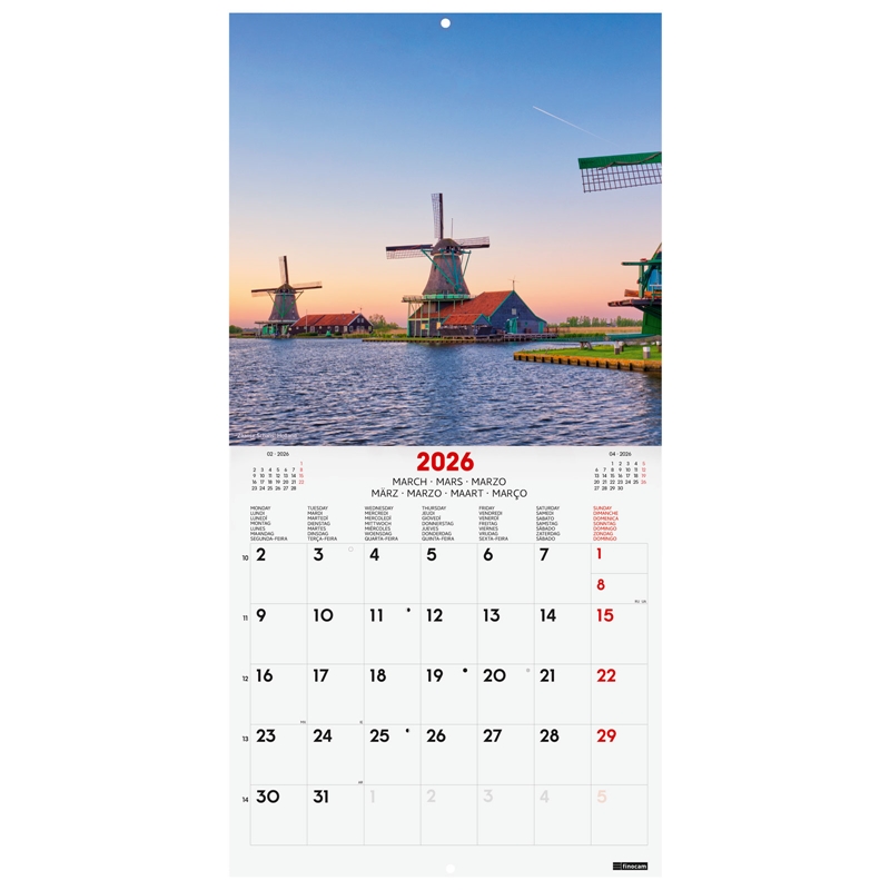 Calendario 2026 Finocam pared 30 x 30 cm traveling
