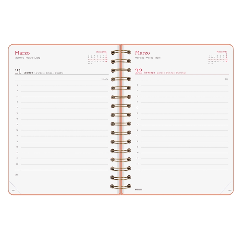 Agenda 2026 Finocam Alma E10 día página coral 2 Agenda 2026 Finocam Alma E10 día página coral