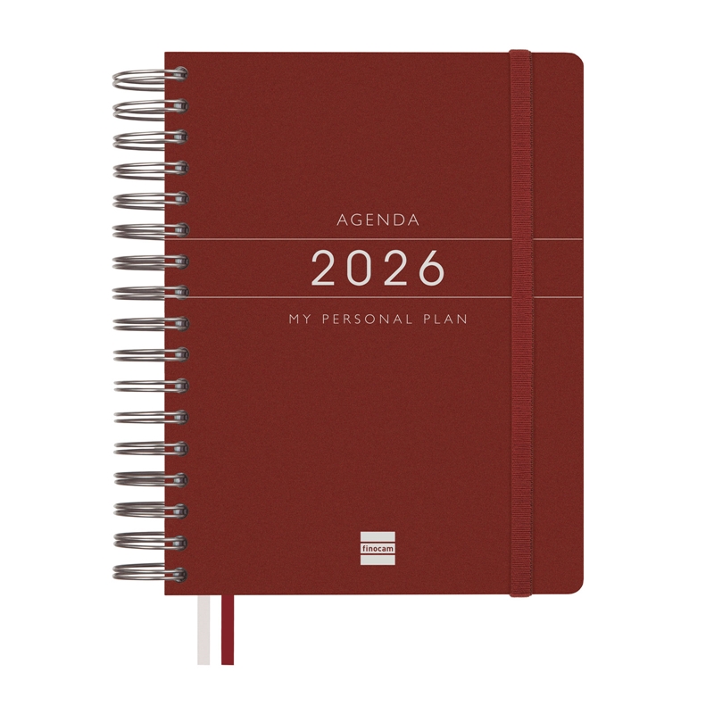 Agenda 2026 Finocam Tempus 1/4 día página burdeos