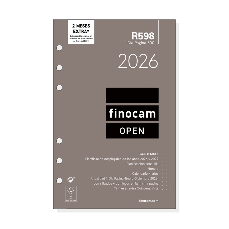 Recambio anual 2026 Finocam R598 500 día página
