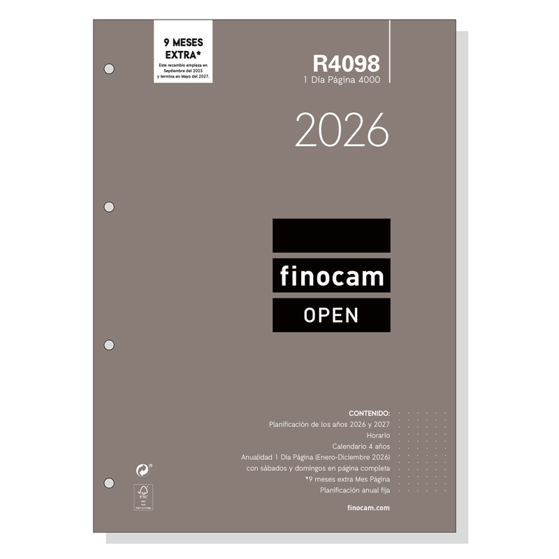 Recambio anual 2026 Finocam R4098 4000 A4 día página