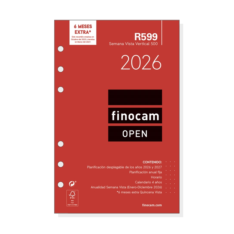 Recambio anual 2026 Finocam R599 500 semana vista vertical